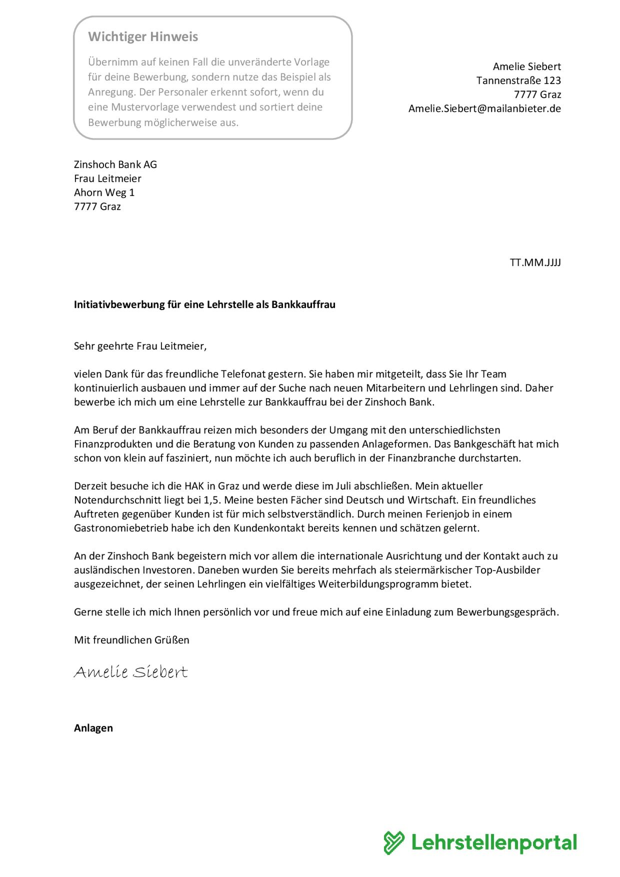 Initiativbewerbung Muster 1