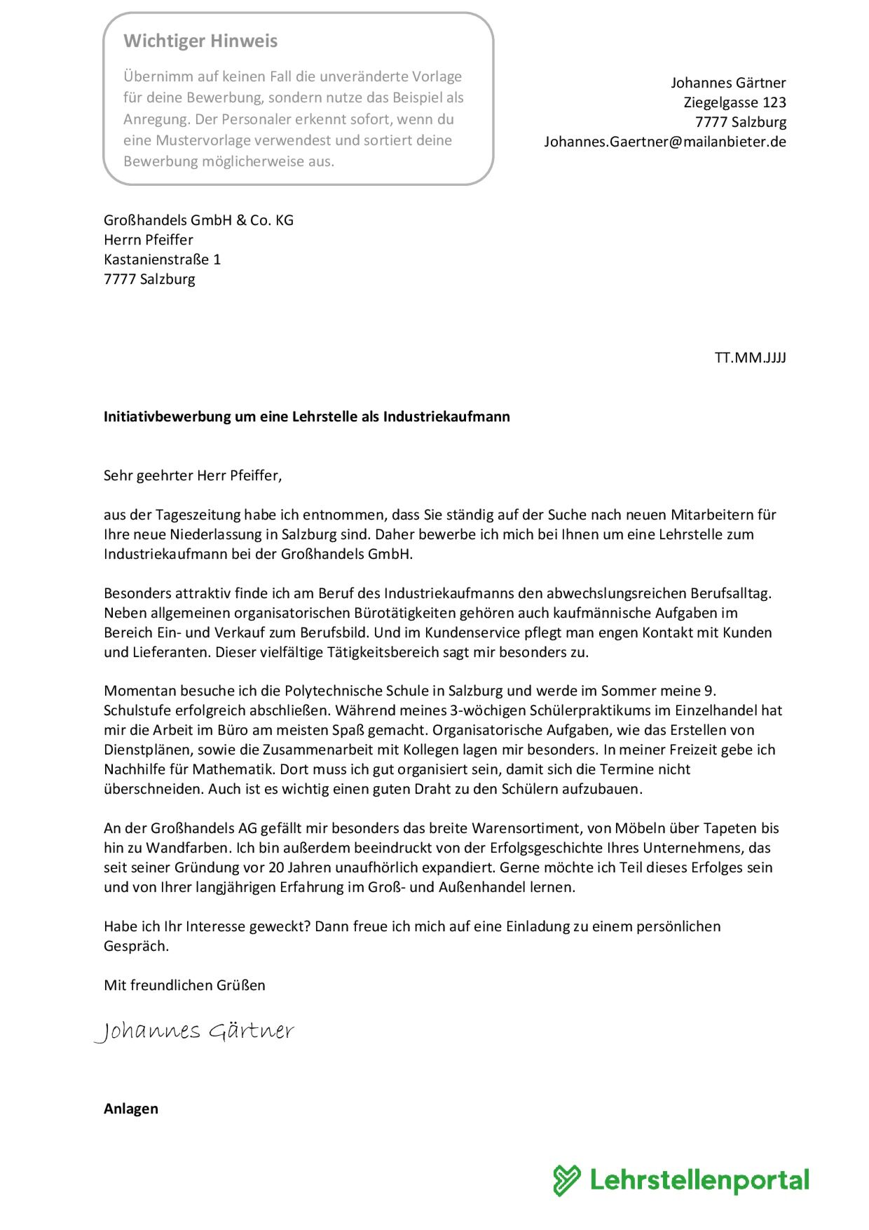 Initiativbewerbung Muster 2